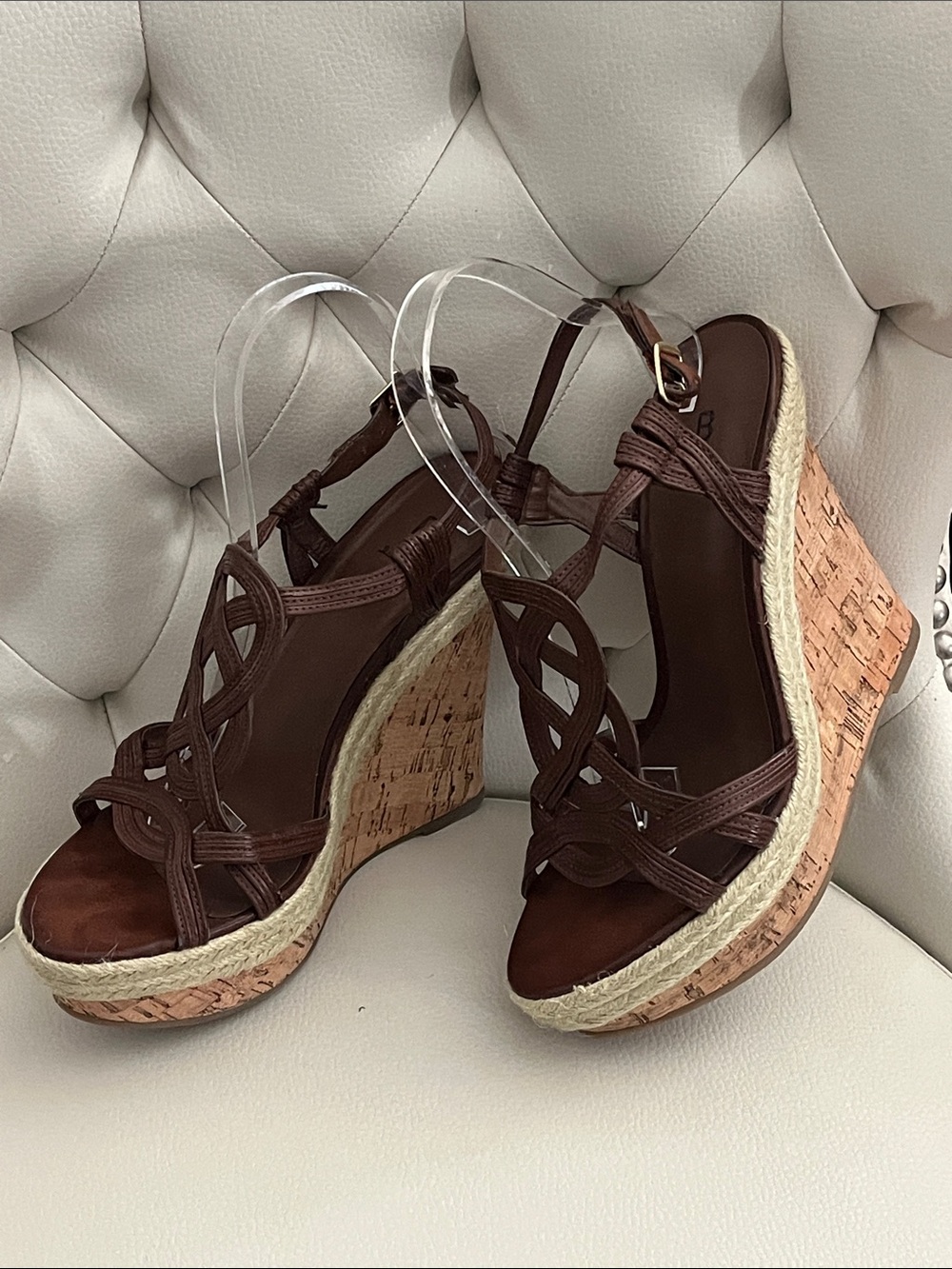 Bakers Brown Cork Espadrille Wedge Sandals Beautiful Size 8